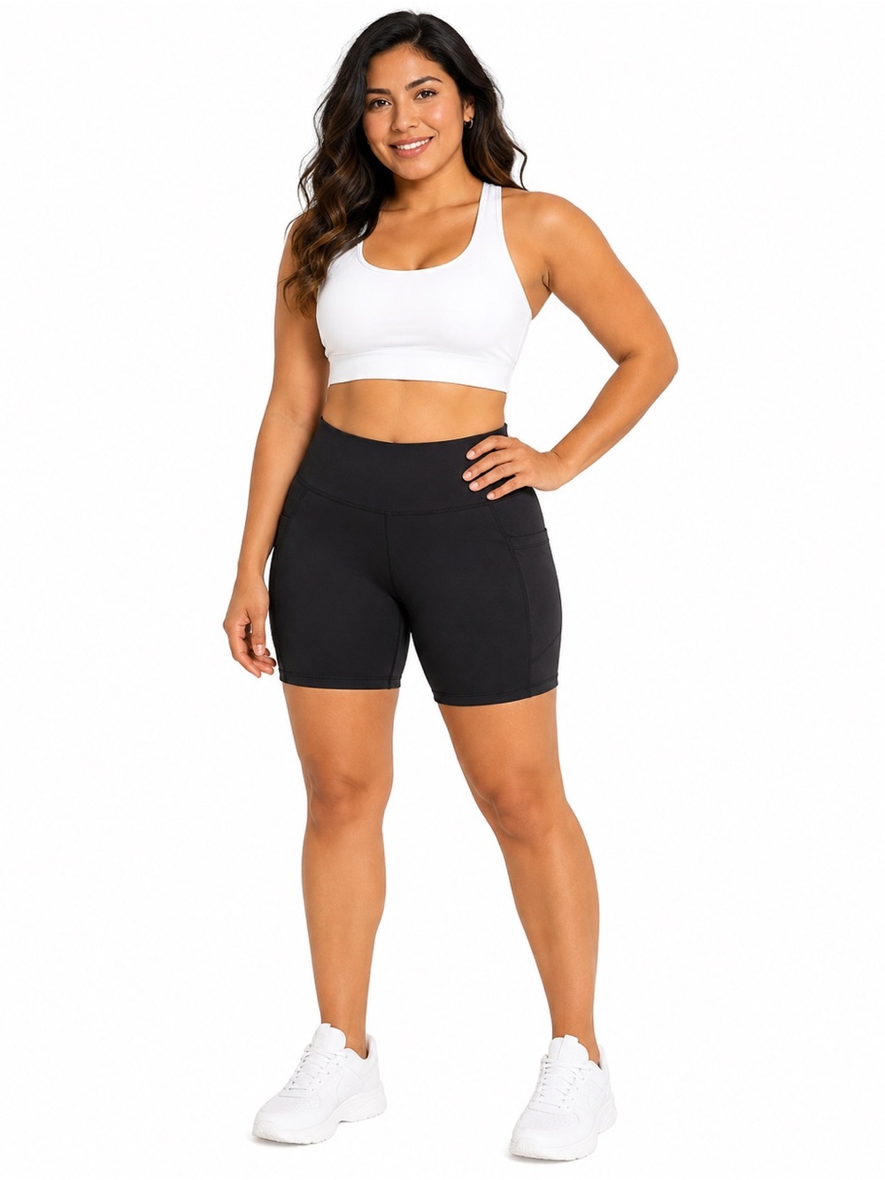 NYL Women’s Black High-Waisted Biker Shorts – Size Large – Side Pockets